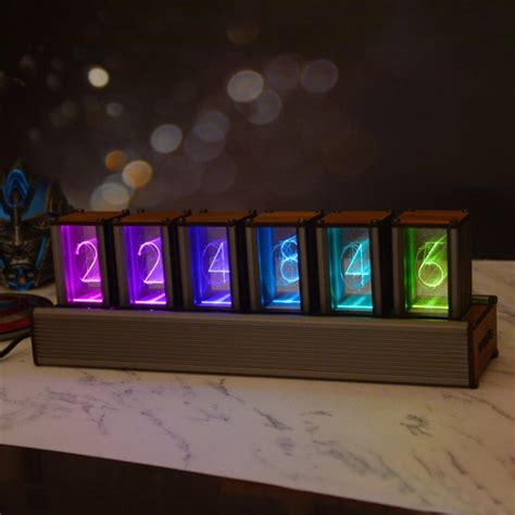 RGB Glow Tube Clock 6-Bit LED Nixie Tube Clock Desktop Electronic Luminous Alarm Clock Assembled ...