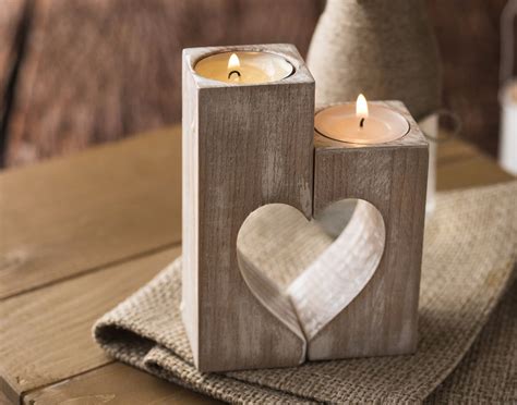 Wood candle holders Christmas gift Valentines day decor Rustic Wooden ...