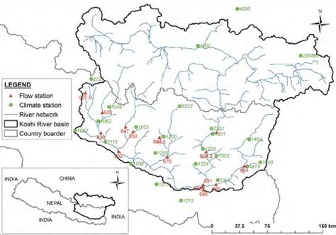 Map of Koshi BasinShowing the Loca on of Climate and Hydrological Sta... | Download Scientific ...