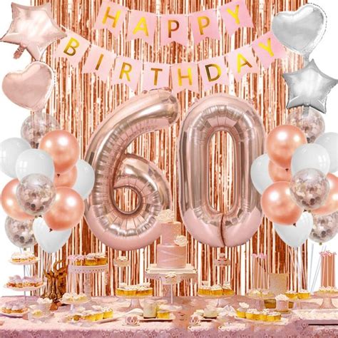 PT146 60th Birthday Party Balloons Backdrop Set, Rose Gold Themed Women Mothers Party Decor ...