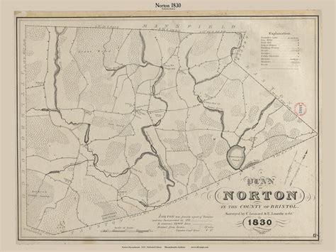 Norton, Massachusetts 1830 Old Town Map Reprint - Roads Place Names ...