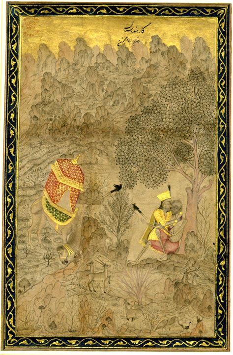Layla and Majnun embracing; single-page painting mounted in an album. Layla and Majnun seated ...