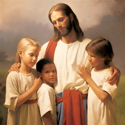 Premium AI Image | Oil painting of Jesus hugging children