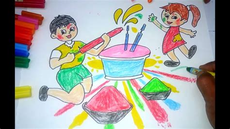 Holi Drawing for kids | Holi Drawing Images Pictures - Happy Holi Images 2020 : Photos Whatsapp ...