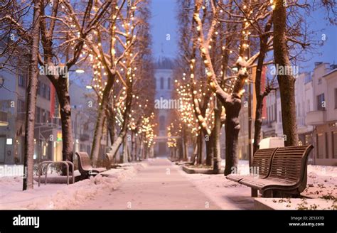 Kaunas, Lithuania 01-26-2021 Beautiful winter morning in Kaunas city on ...