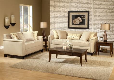 Beige Fabric Contemporary Living Room Sofa & Loveseat Set