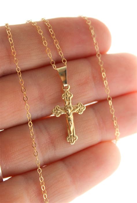 Gold Crucifix Cross Necklace Women Girls Gold Filled Charm | Etsy