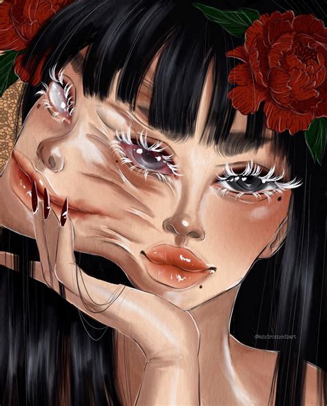 Two Faced Creepy Girl Anime Art Print Junji Ito inspired | Etsy