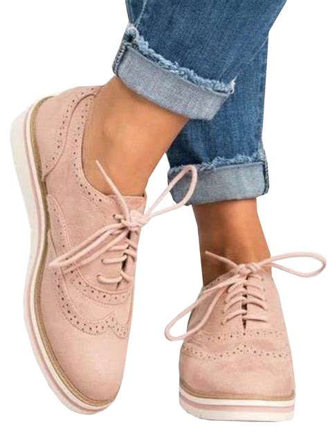 Flat Shoes Shoes Womens Low Heel Flat Lace Up Shoes Ladies Oxford Smart Casual Brogues Size ...