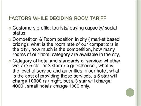 Room tariff structure