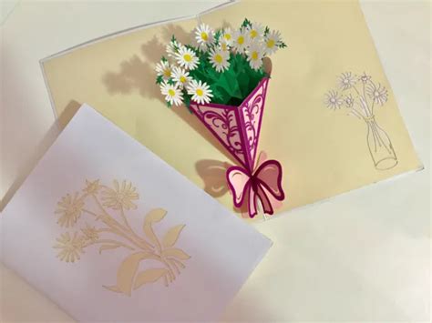 ORIGAMI POP CARDS White Daisy Bouquet LOVE Pop Greeting Card Birthday ...