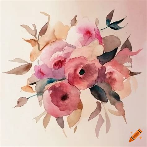 Watercolor floral bouquet in pink and beige