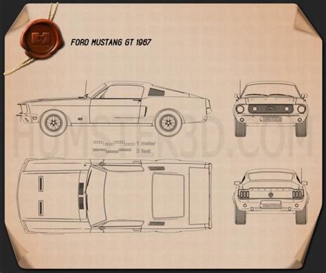 Download high quality Ford Mustang GT 1967 Blueprint 3d model in the ...