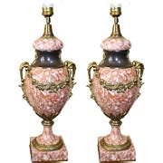 Pair Marble Corinthian Column Table Lamps Salmon Pink - Burnt Sienna from agoantiques on Ruby Lane