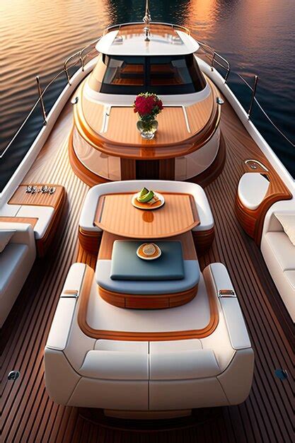 Premium AI Image | View of the luxurious wooden deck of the yacht