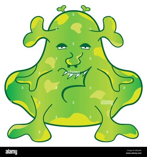 Green blob monster with a weird evil face cartoon character. Isolated on white Stock Photo - Alamy