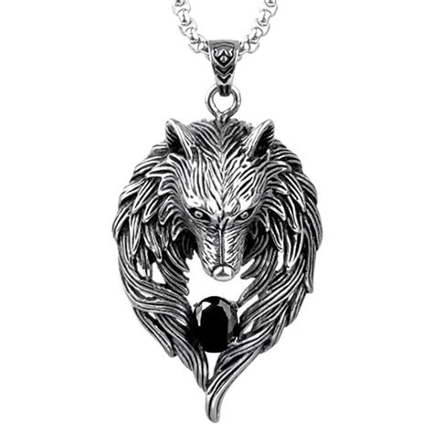 OCTCHOCO Men Necklace Wolf Pendant Personality Cool Wolf Necklace Titanium Steel Chain for ...