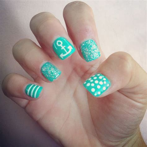 . How To Do Nails, Fun Nails, Pretty Nails, Polka Dot Nails, Dots Nails, Cruise Nails, Nautical ...