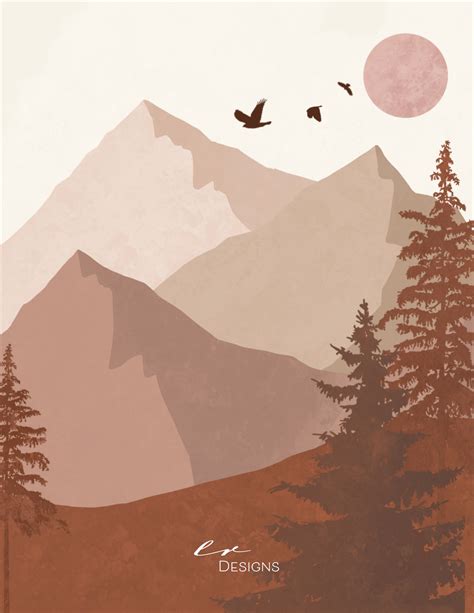 Bohemian Style Mountain Landscape Digital Print Download | Minimalist art, Mountain landscape ...
