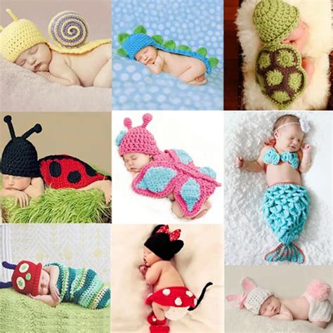 Newborn crochet baby costume photography props knitting baby hat bow infant baby photo props ...