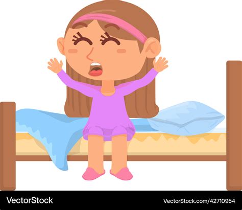 Girl waking up cartoon kid in bed on morning Vector Image