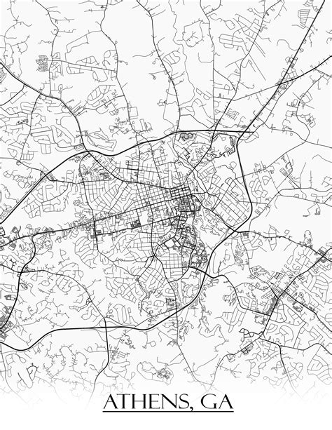 Colored Map of Athens GA and All Its Roads | Etsy