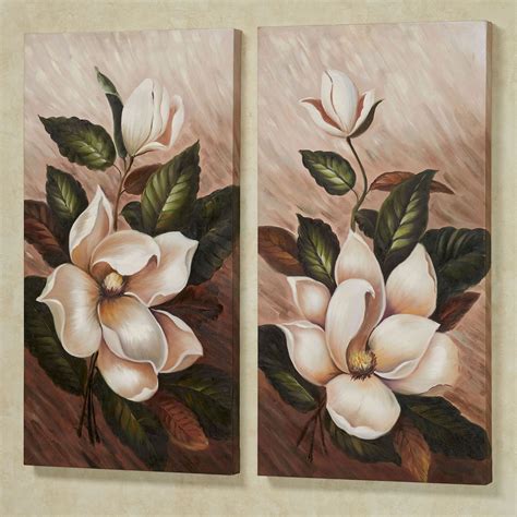 Annas Magnolias Floral Handpainted Canvas Wall Art Set in 2020 | Floral wall art canvases ...