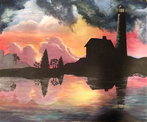 Lighthouse at sunrise Painting by Maren Holm - Fine Art America