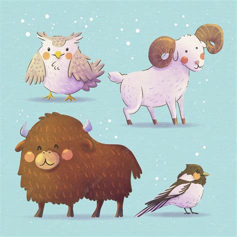 Free Vector | Watercolor winter animals collection