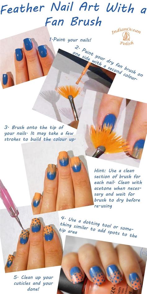 Spotted Feather Nail Art With a Fan Brush Tutorial | Feather nail art ...