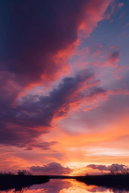 Premium Photo | A sunset with a big cloud in the sky over a field