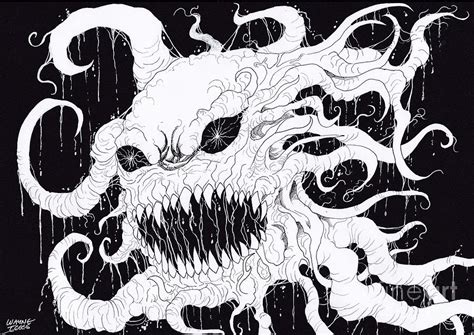 Black And White Demon Ghost Art Drawing by Wayne Tully