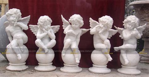 Factory direct supply beautiful hand carved white marble cherub angel ...