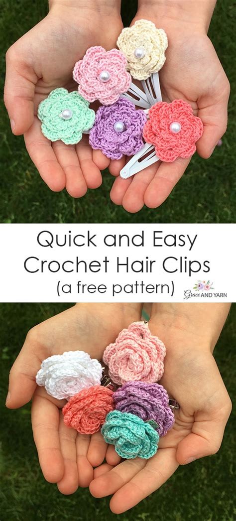 Quick and Easy Crochet Hair Clips - A Free Tutorial - Grace and Yarn