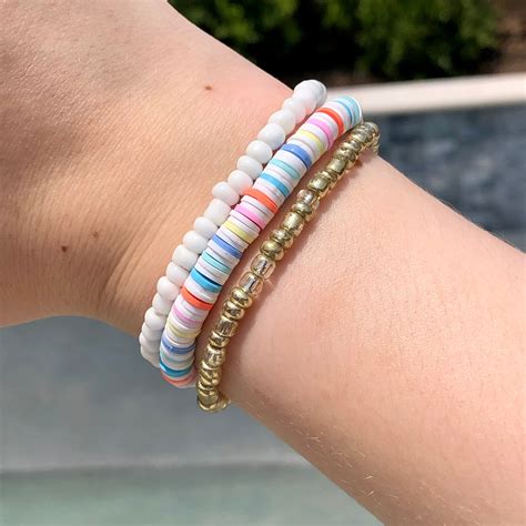 Flat Bead/Clay Bead Pack of 3 Bracelets VSCO Preppy Aesthetic - Etsy.de