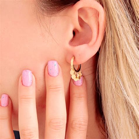 Huggie Hoop Earrings 14K Gold Coin Earrings Dangle Hoop Earrings Sleeper Earrings - Etsy