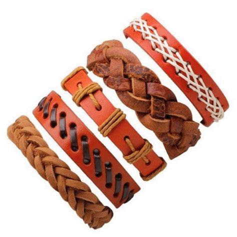 5pc Leather Charm Bracelet Set | Mens leather bracelet, Leather friendship bracelet, Bracelets ...
