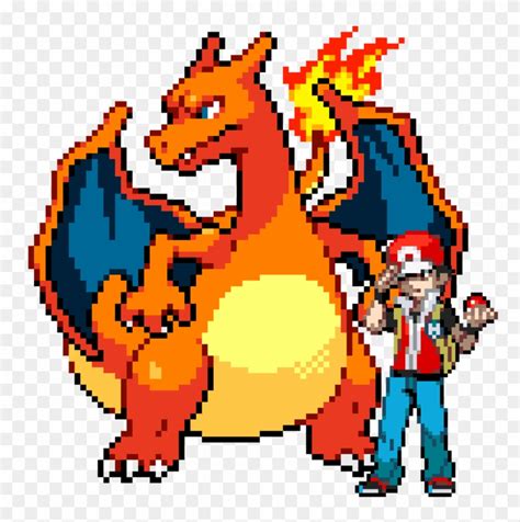 Red And His Charizard Pixel Render By Mattplaysvg - Pokemon Charizard ...