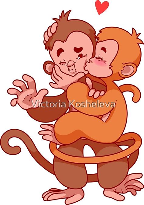 "Two cute monkeys kissing. " by Victoria Kosheleva | Redbubble