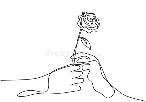 Hand Giving a Flower Continuous One Line Drawing. Hand`s Man Holds a Rose and Gives it To ...