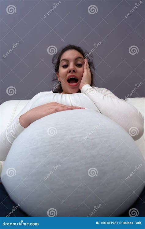 Extreme Angle View of Pregnant Momâ€™s Giant Baby Bump Stock Image ...