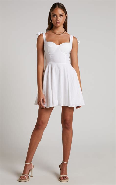 Girley Bow Strap Mini Dress in White | Showpo