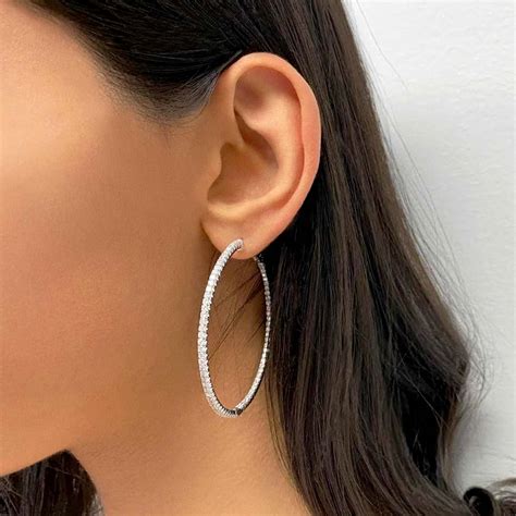 Unique X-Large Diamond Hoop Earrings 14k White Gold (3.00ct) - IE256