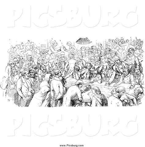 Clip Art of a Vintage Black and White Crowded Pub by Picsburg - #56374