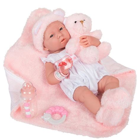 JC Toys La Newborn 15" Real Girl Baby Doll White Outfit & Teddy Bear - 20241132 | HSN