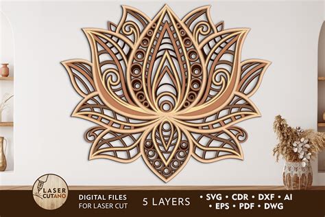 LOTUS Multilayer Laser Cut SVG Files Gráfico por LaserCutano · Creative ...