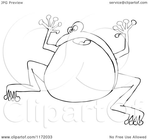 Cartoon of an Outlined Frightened Frog Jumping - Royalty Free Vector Clipart by djart #1172033