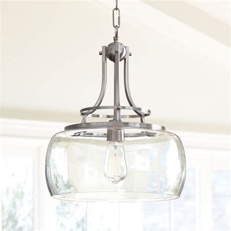 Franklin Iron Works Charleston Brushed Nickel Pendant 13 1/2" Wide Modern LED Clear Glass Shade ...