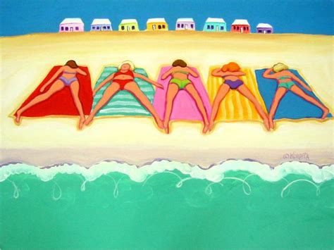 Whimsical Beach Art, Women Beach, Colorful Cottages, Seascape, Seashore Art, Beach Art, Beach ...