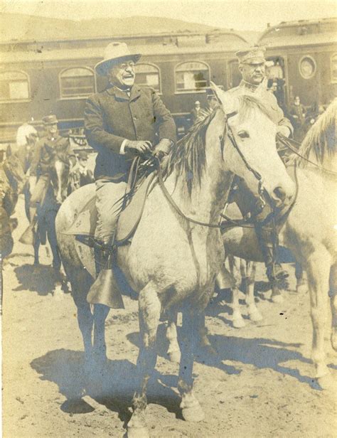 President Roosevelt on horseback arriving at Gardiner, MT, the north entrance to Yellowstone ...